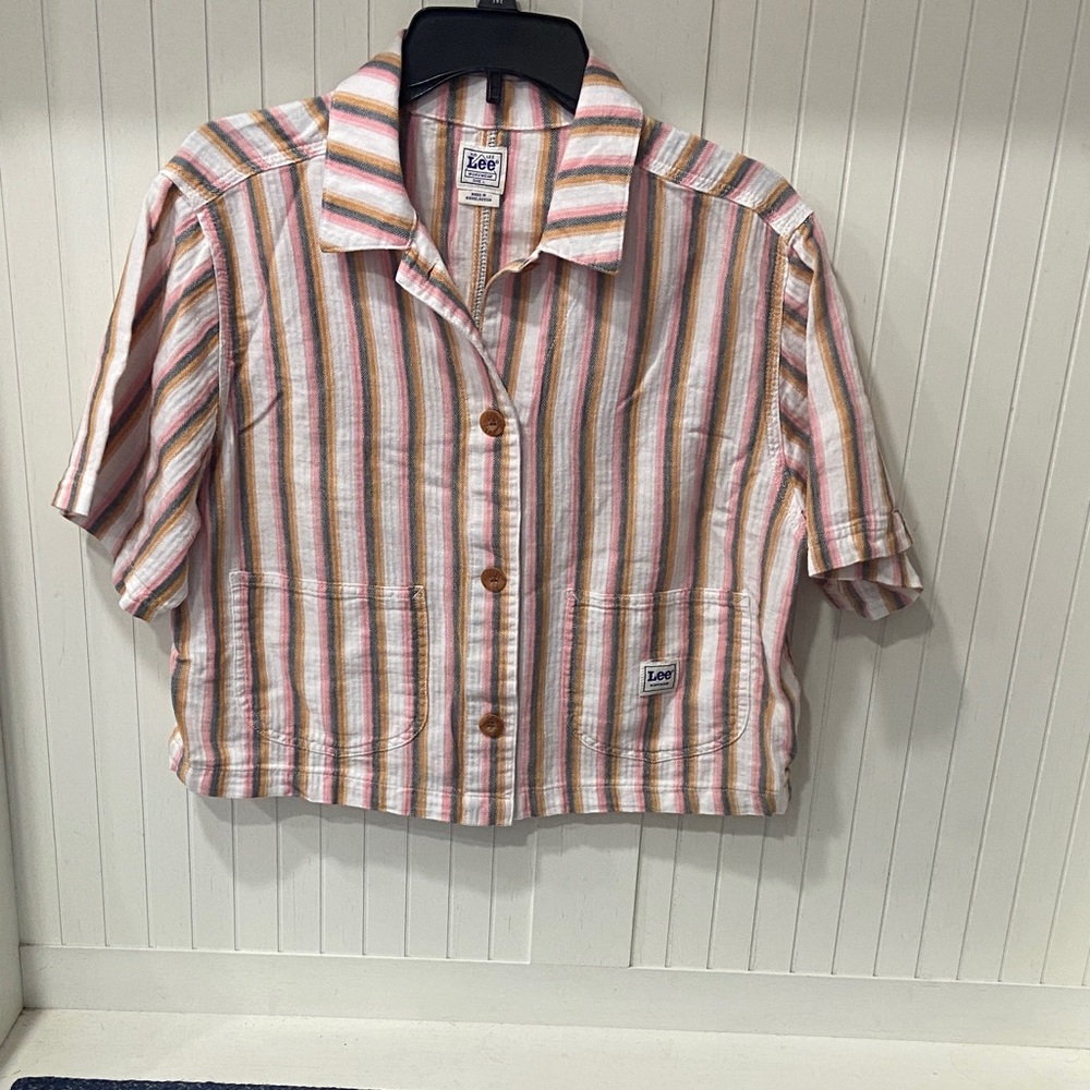 Lee Kids Button Down Shirt - Pink and Brown Stripes